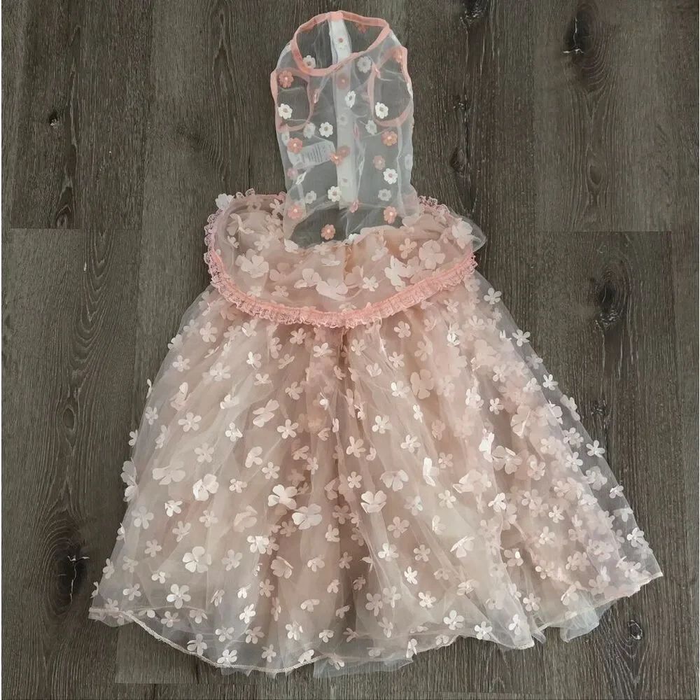 Pet Wedding Tulle Dress, Detachable Floral Dog Gown Large